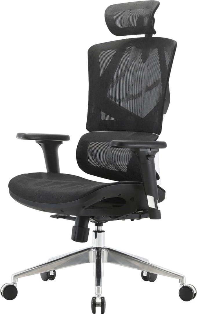SIHOO bureaustoel bureaustoel ergonomisch, lendensteun hoge rugleuning 3D armleuningen ~ mesh zwart