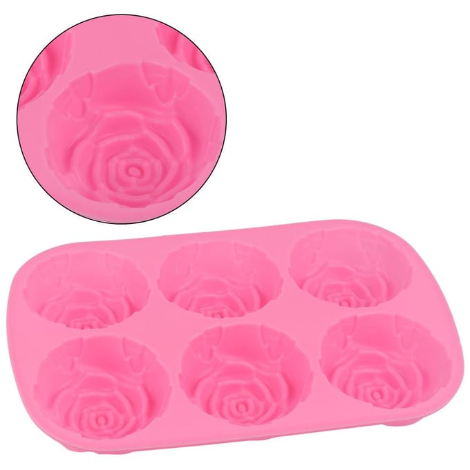 6-delige Rozenvormige Siliconen Pudding Chocolade Taartvorm Magnetron Vriezer Veilig Roze pink