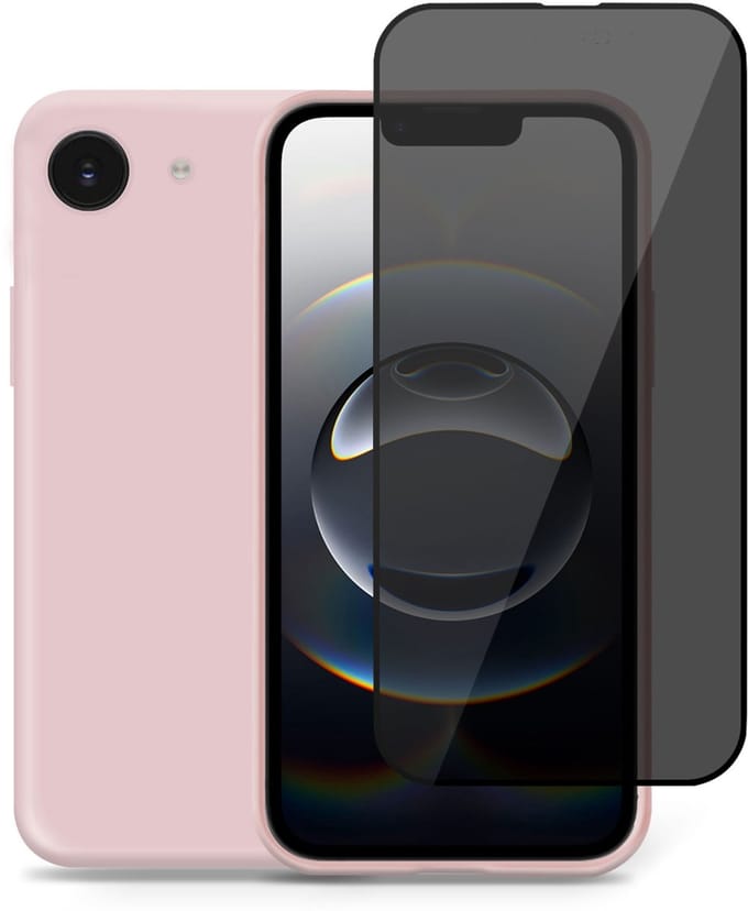 Technow Liquid Hoesje & Privé Screenprotector geschikt voor iPhone 16e – Privacy Tempered Glass - Back Case Cover - Roze