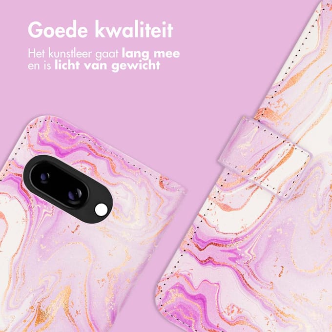 imoshion Hoesje - Geschikt voor Google Pixel 9a - Design Bookcase smartphone - Purple Marble