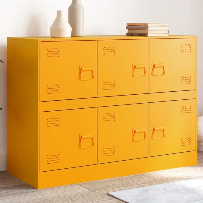 vidaXL - Dressoir - 99x39x73 - cm - staal - mosterdgeel