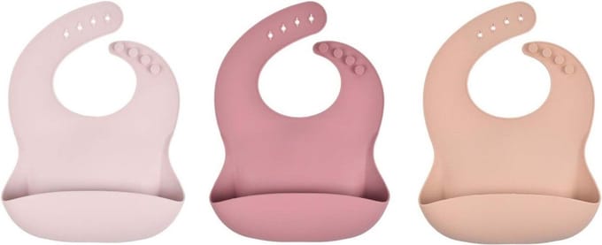 3 Stuks - Siliconen Slabbetjes met Opvangbak - Roze Beige