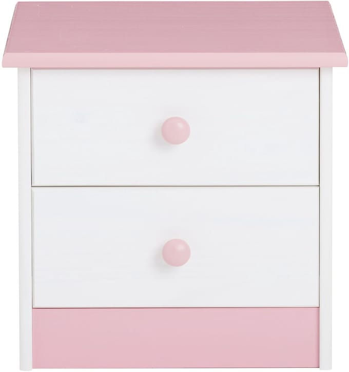 Nachtkastje RONDO van grenenhout, in wit/roze