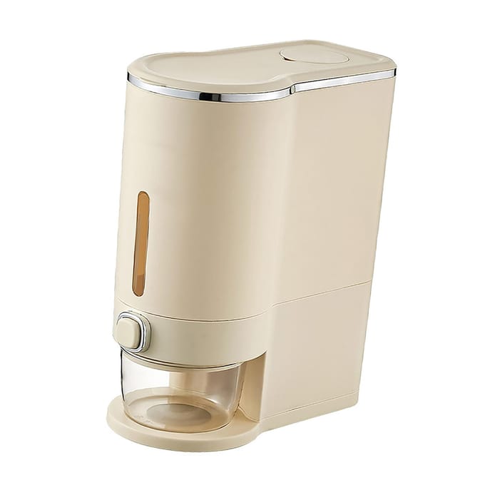 Rijstbewaarbox met grote capaciteit, perfecte afsluiting, vochtbestendig, druksluiting, keukenrijstdispenser. beige
