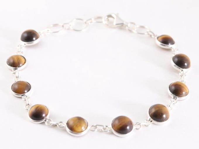 Fijne zilveren schakelarmband met tijgeroog