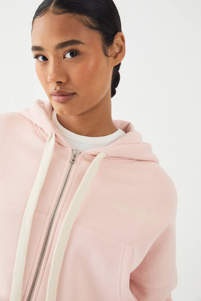 Dames DSGN Studio Contrast Trekkoord Boxy Crop Hoodie | Lichtroze | Maat: Large
