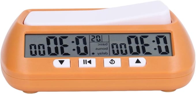 Multi-functionele schaaktimer met vertraging, eerste speler selectie en bewegingsaanpassing voor schaakspellen, batterijgevoed, helder display