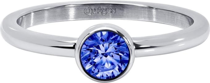 Quiges Stapelring Dames - Vulring - RVS Zilverkleurig met Zirkonia Blauw - Maat 19 - Hoogte 2mm