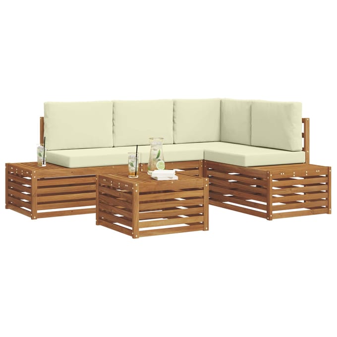 vidaXL - 5 - st - Buiten - bank - set - Massief - Acacia - Hout - en - Polyester