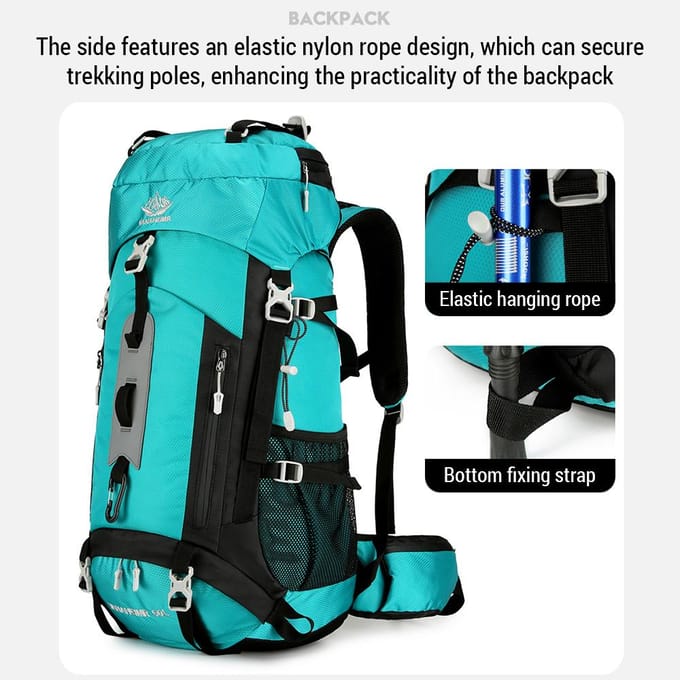 Waterdichte backpacking bergbeklimmen rugzak 60L wandelrugzak campingrugzak met grote capaciteit oranje