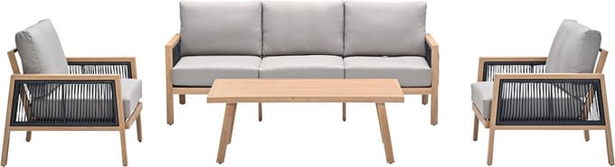 Decala loungeset - 4-delig - aluminium - light teak look -desert sand