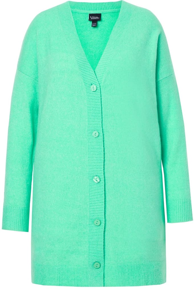 Ulla Popken - Dames - Vest boxy-model V-hals knoopsluiting - Blauwgroen - Maat 42+