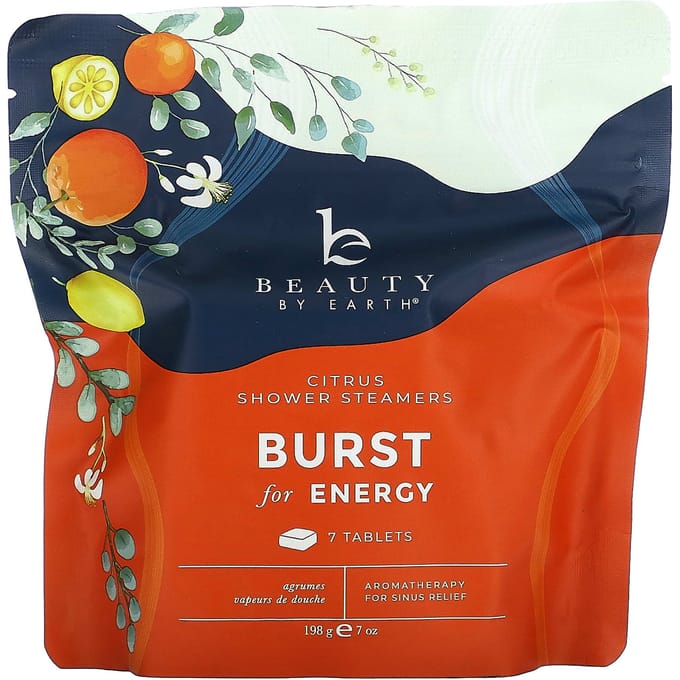 Beauty By Earth, Burst of Energy Shower Steamer, Citrus, 7 Tablets, 198g (7oz) black