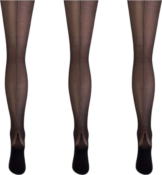 Marianne - Dames Panty met Lurex Naad - 20 Denier - 3-Pack - Maat S/M - Zwart Zilver