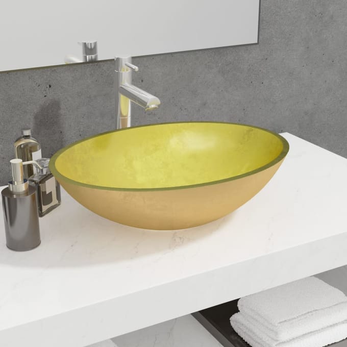 vidaXL - Wasbak - 50x37x14 - cm - glas - goudkleurig