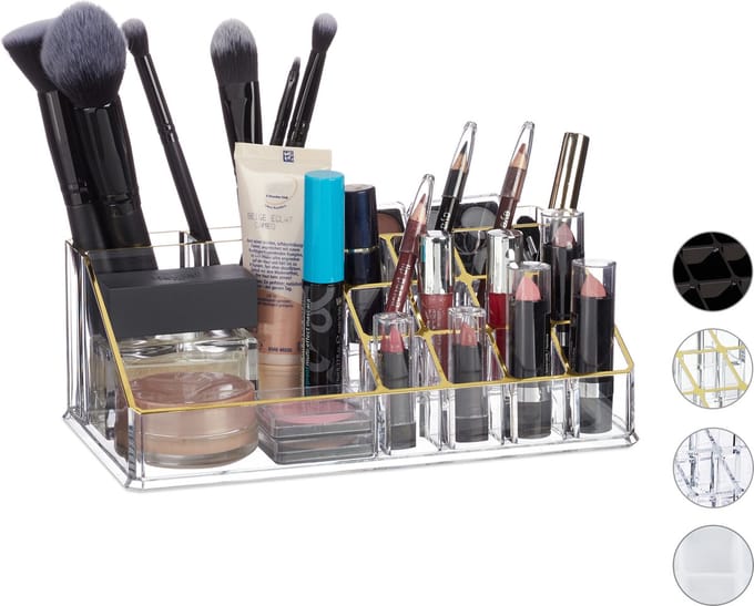 make-up organizer - 16 vakken - cosmetica - lippenstift houder - transparant-goud