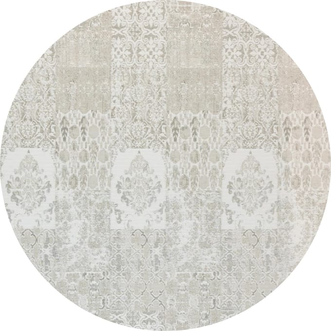 Vintage rond vloerkleed - Patchwork - Tapijten woonkamer - Carrara Grijs - 140cm ø