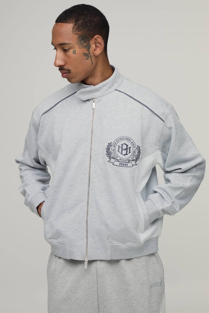 Boxy Fit Biker Jack Met Kleurblokken In Jersey | Grey | Size Small