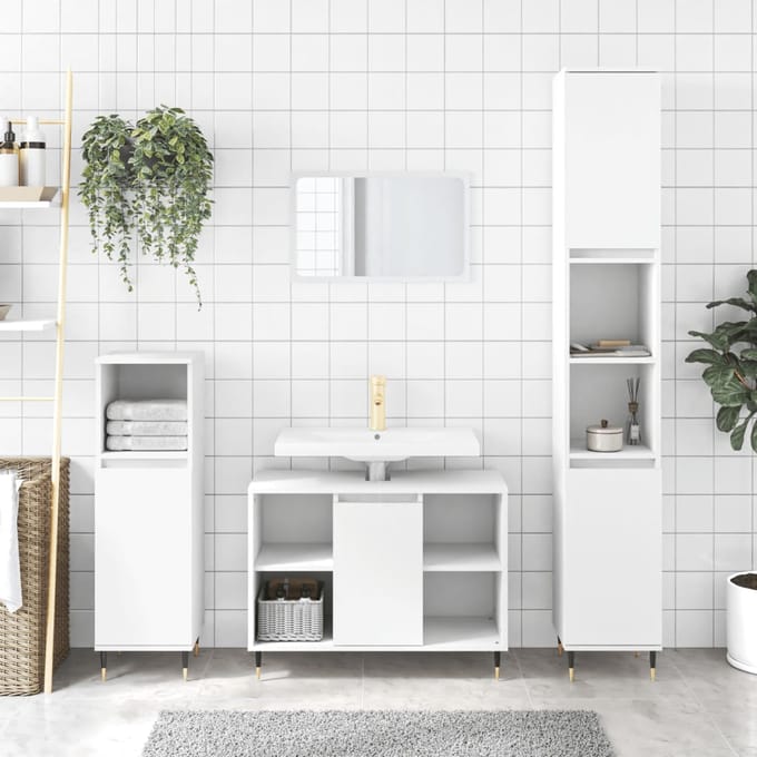 vidaXL - 3-delige - Badkamermeubelset - bewerkt - hout - wit