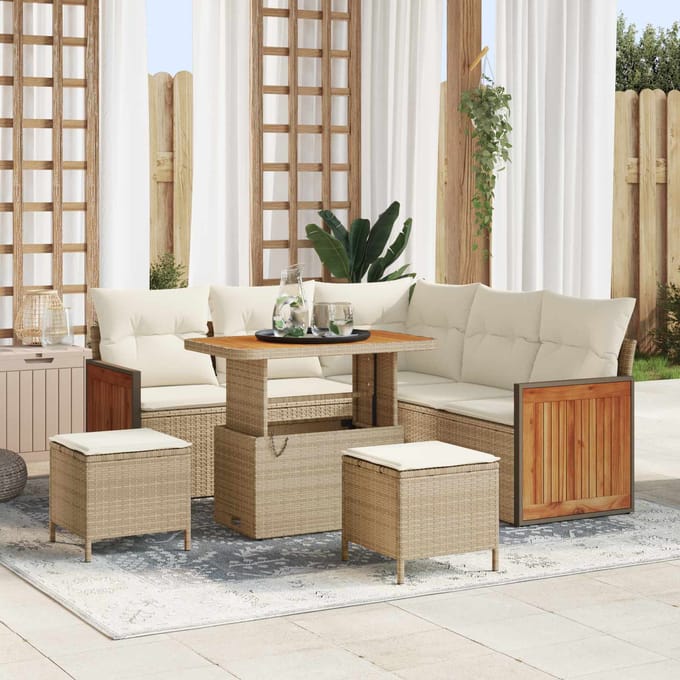 vidaXL - Tuinbank - Set - 8 - st - 8-Aantal - zitplaatsen - Beige - en - Crème
