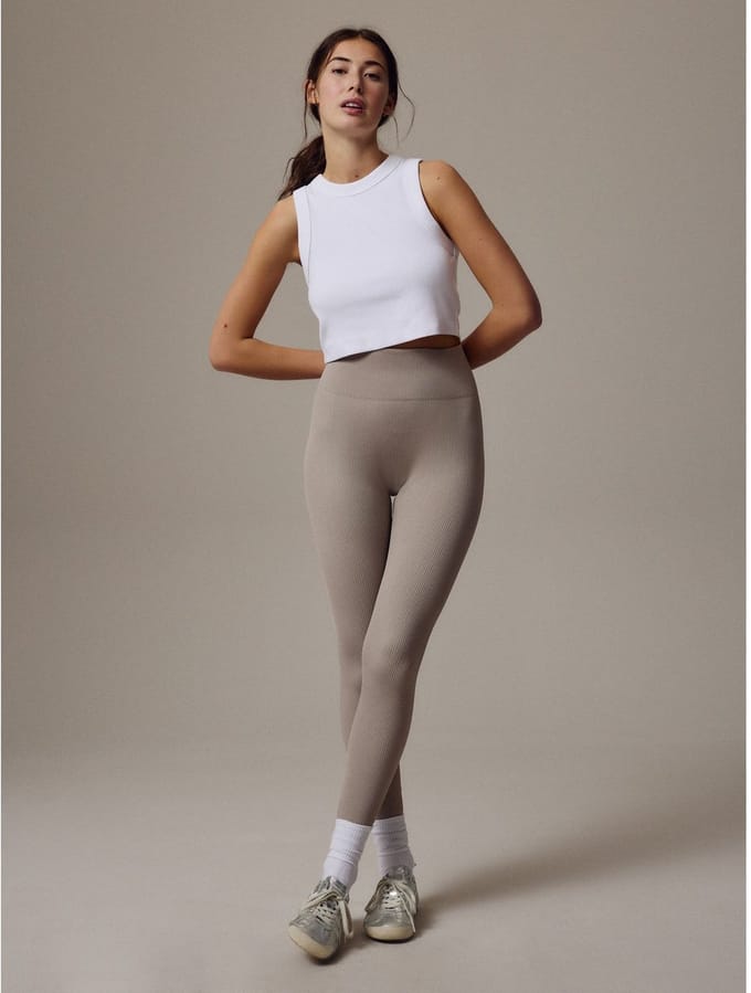 Next - Dames - Geribbelde, naadloze legging met hoge taille - Naturel
