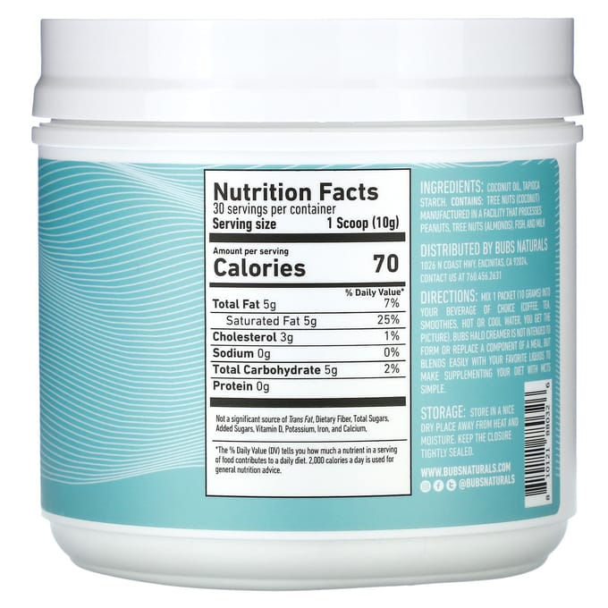 BUBS Naturals, Halo Functional Creamer, Unflavored, 10.6 oz (300 mg) white