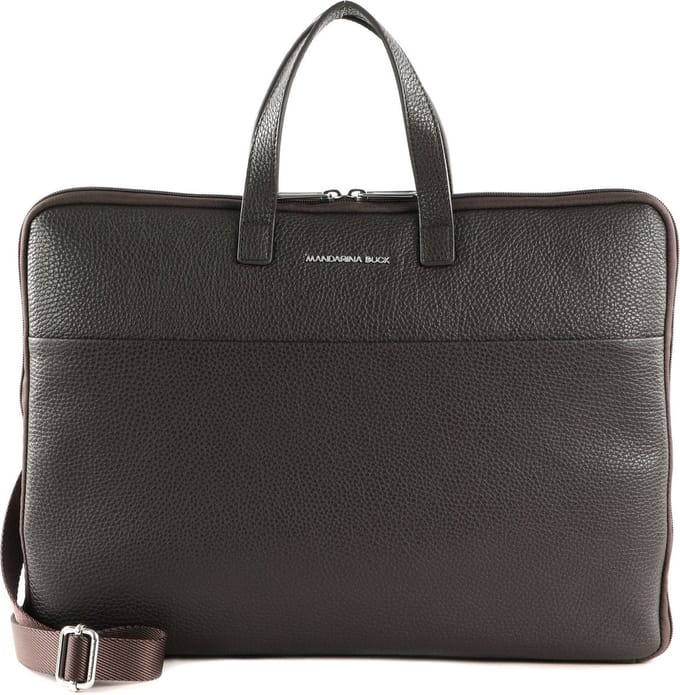 MANDARINA DUCK Leren Handtas Schoudertas met laptopvak Mellow Urban Briefcase Mole Donkerbruin