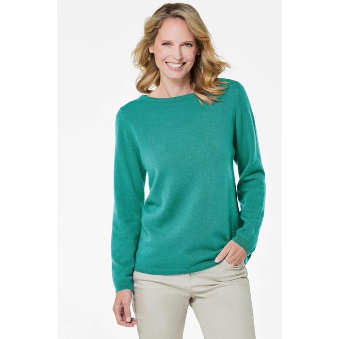 Pullover van kasjmier met boothals - smaragd - Gr. 48 van Goldner Fashion