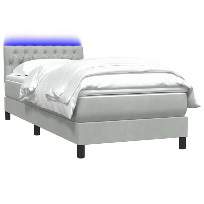 vidaXL - Boxspring - met - matras - en - LED - fluweel - lichtgrijs - 80x210 - cm