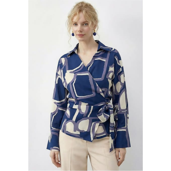 Geometrische Print Blouse met Strikdetails