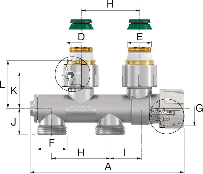 Verwarmingsmodule - Thermostaat binnenwerk - Radiator aansluiten - Verstelbare aansluitingen - 50 mm wielbasis - Wit