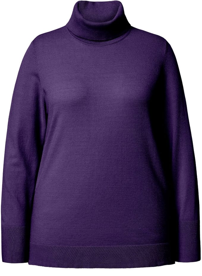 Ulla Popken - Dames - Coltrui brede geribbelde boorden lange mouw - Donker violet - Maat 54+