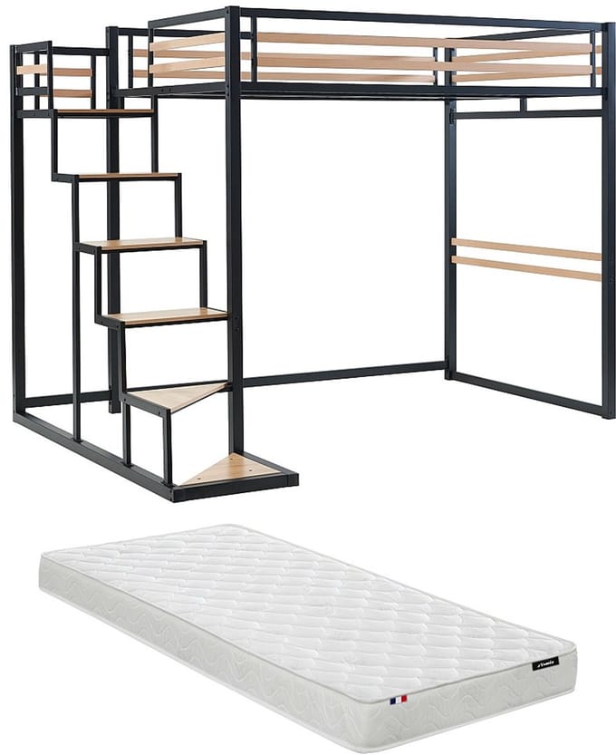 Vente-unique Hoogslaper metaal zwart 140 x 200 cm JOGUI