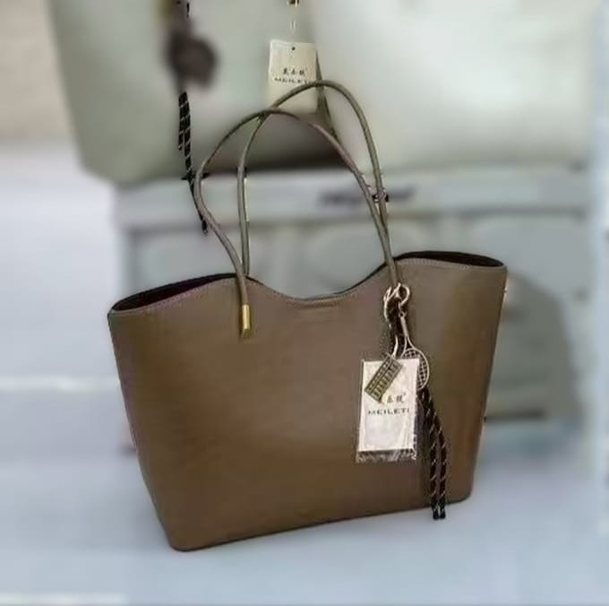 TK-S set Schoudertas-shopper + clutch-handtas met schouderriem, bruin
