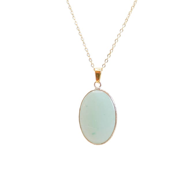 Ava&Imber Groene Jade Ketting Ovaal Stainless Steel Goud (RVS)