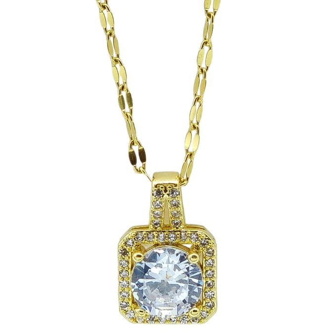 Dames collier - Premium gold-plated staal - Goudkleurig - Vierkant zirkoon hangertje
