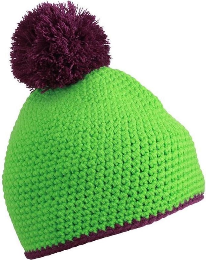 Myrtle Beach - Unisex Contrasterende Gestreepte Muts met Pompom (Groen/Paars)