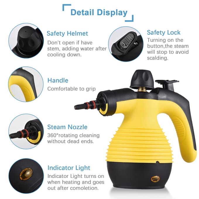 Draagbare handheld stoomreiniger 1050W Multifunctionele hoge temperatuur stoomreiniging onder druk US Plug geel