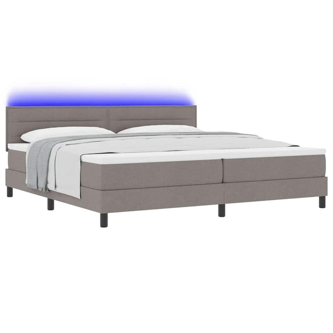vidaXL - Boxspring - bed - met - LED-stripverlichting - Taupe - 200 - x - 200 - cm - Stof