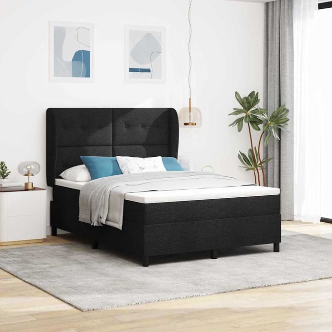 vidaXL - Boxspring - bed - met - hoofdeinde - Zwart - 160 - x - 200 - cm - Stof
