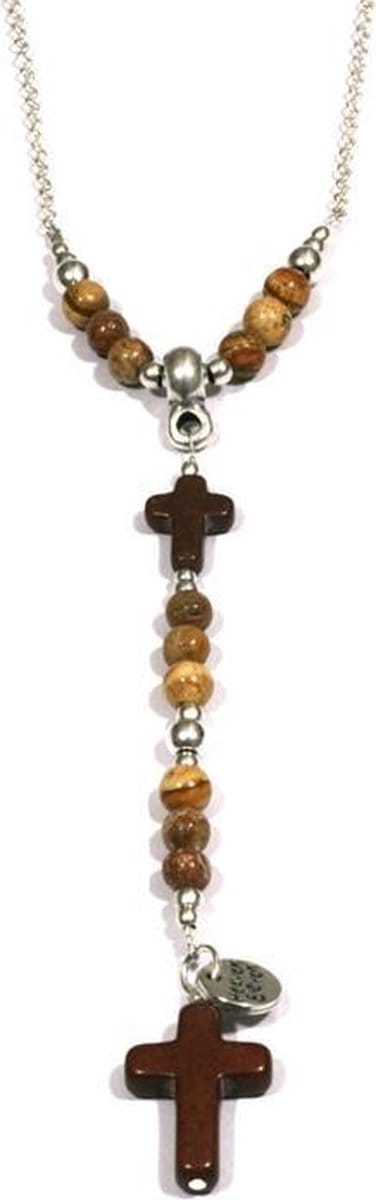 Heaven Eleven Men - heren - ketting - edelsteen - Jaspis - Jasper - Bruin - kruis