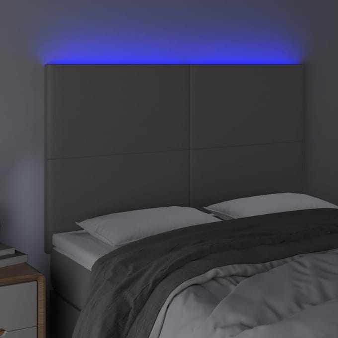 vidaXL - Hoofdbord - LED - 144x5x118/128 - cm - kunstleer - grijs