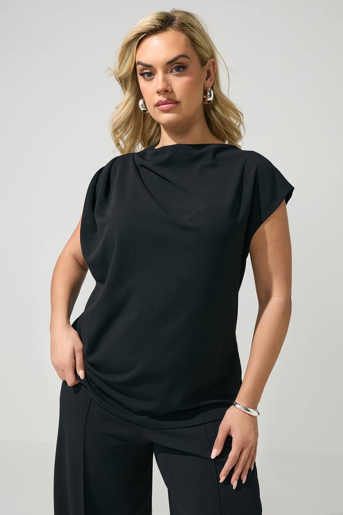 Yours London Zwart Gedrapeerde Schoudertop Size 44