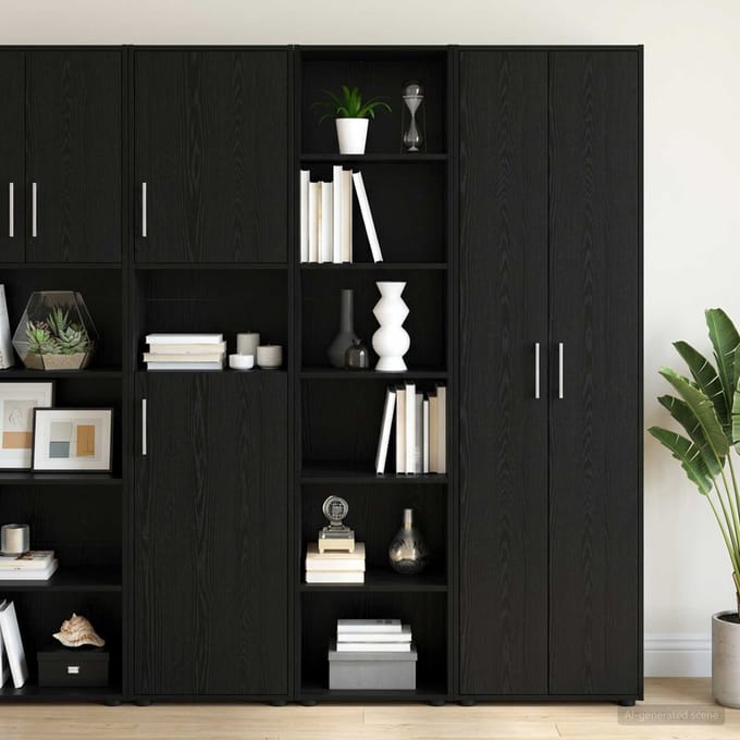 vidaXL - Dressoir - Zwart - eiken - 45 - x - 41 - x - 185 - cm - Bewerkt - hout