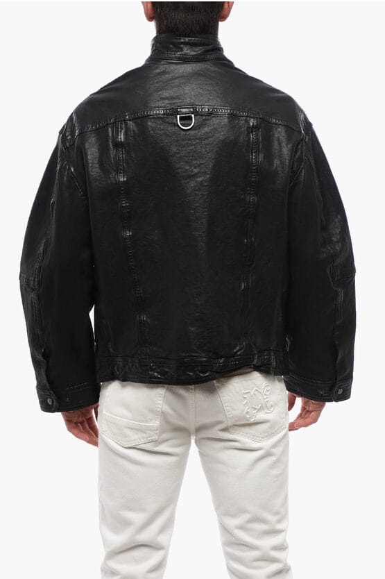 Meerdere zakken LOOSE WASHED leren jas in zwart