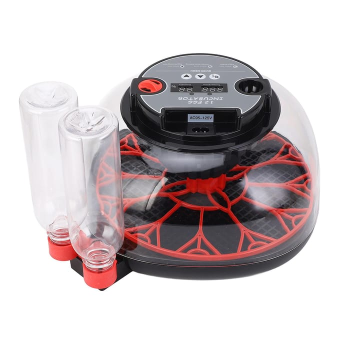 12 Eieren Incubator ABS PET Pluimvee Broedmachine met Automatisch Eierdraaien Candling Wateren black