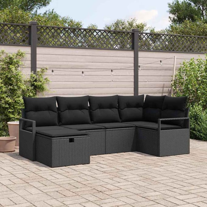 vidaXL - Bankstel - 6 - st - Zwart - poly - rattan