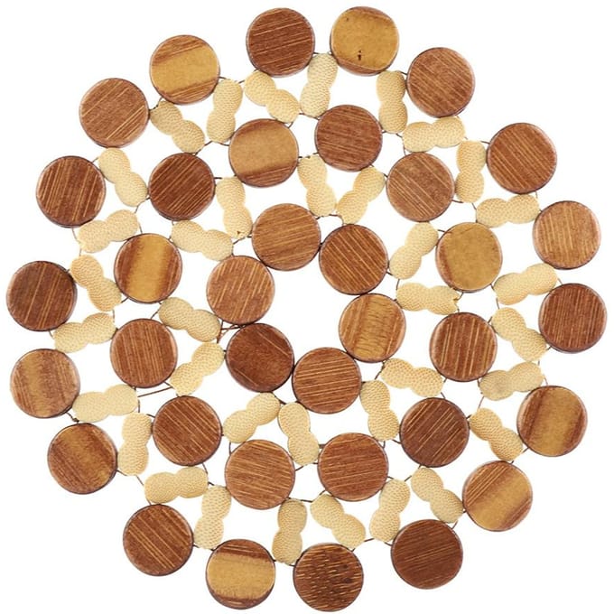 Ronde Bamboe Kop Pot Schotel Onderzetter Hittebestendige Tafelmat Placemat(Klein) beige