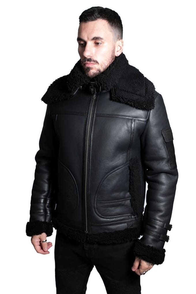 Heren retro biker schapenvachtjack-Avignon