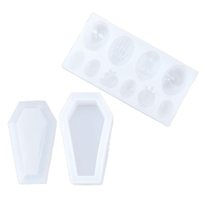 3 Moules en Silicone Halloween Forme Squelette Cercueil Large Application Résilients Moules Halloween Fondant white